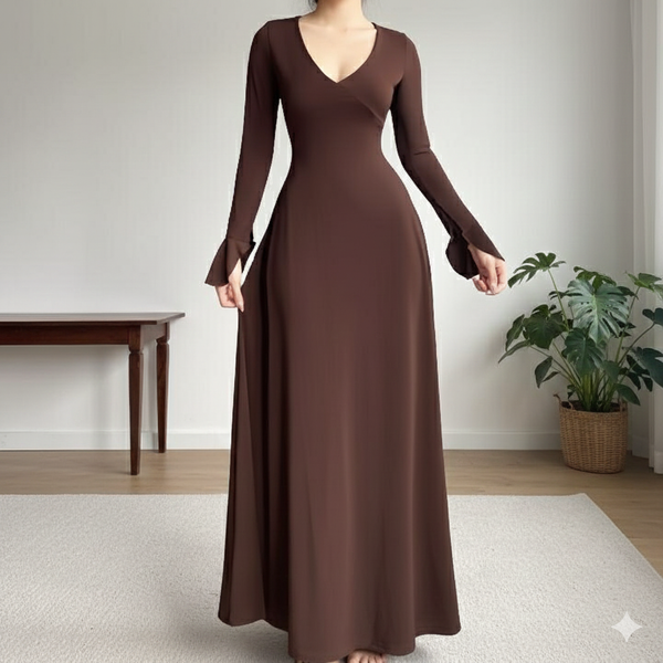 Đầm tay dài cổ tim tay dáng xoá form xoè nhẹ phong cách thanh lịch sang trọng YN204