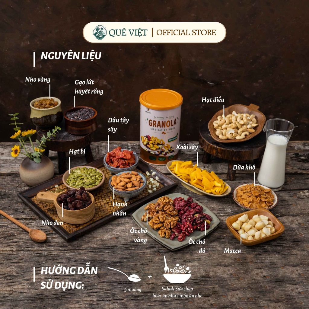 Combo 2 hộp Granola ngũ cốc siêu hạt Quê Việt