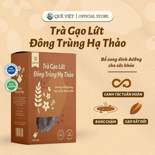 Trà gạo lứt Đông trùng hạ thảo Quê Việt