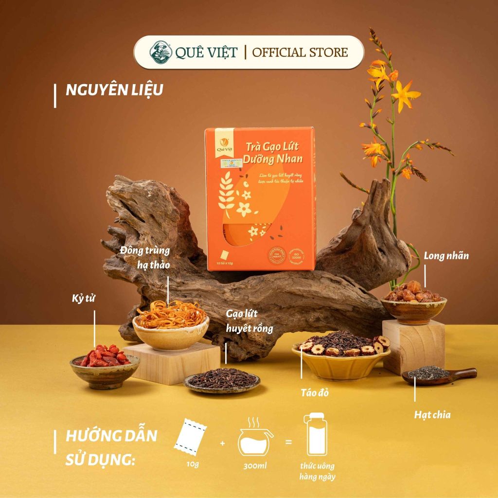 Combo 3 hộp Trà gạo lứt dưỡng nhan Quê Việt