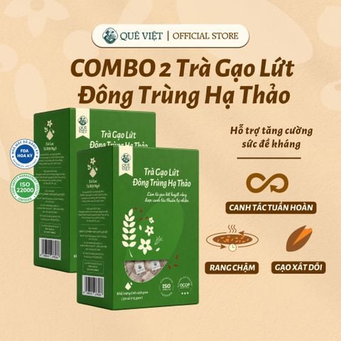 Combo 2 hộp Trà gạo lứt Đông trùng hạ thảo Quê Việt hỗ trợ bồi bổ khí huyết, thanh lọc cơ thể mát gan - Hộp 150G, 450G, 600G