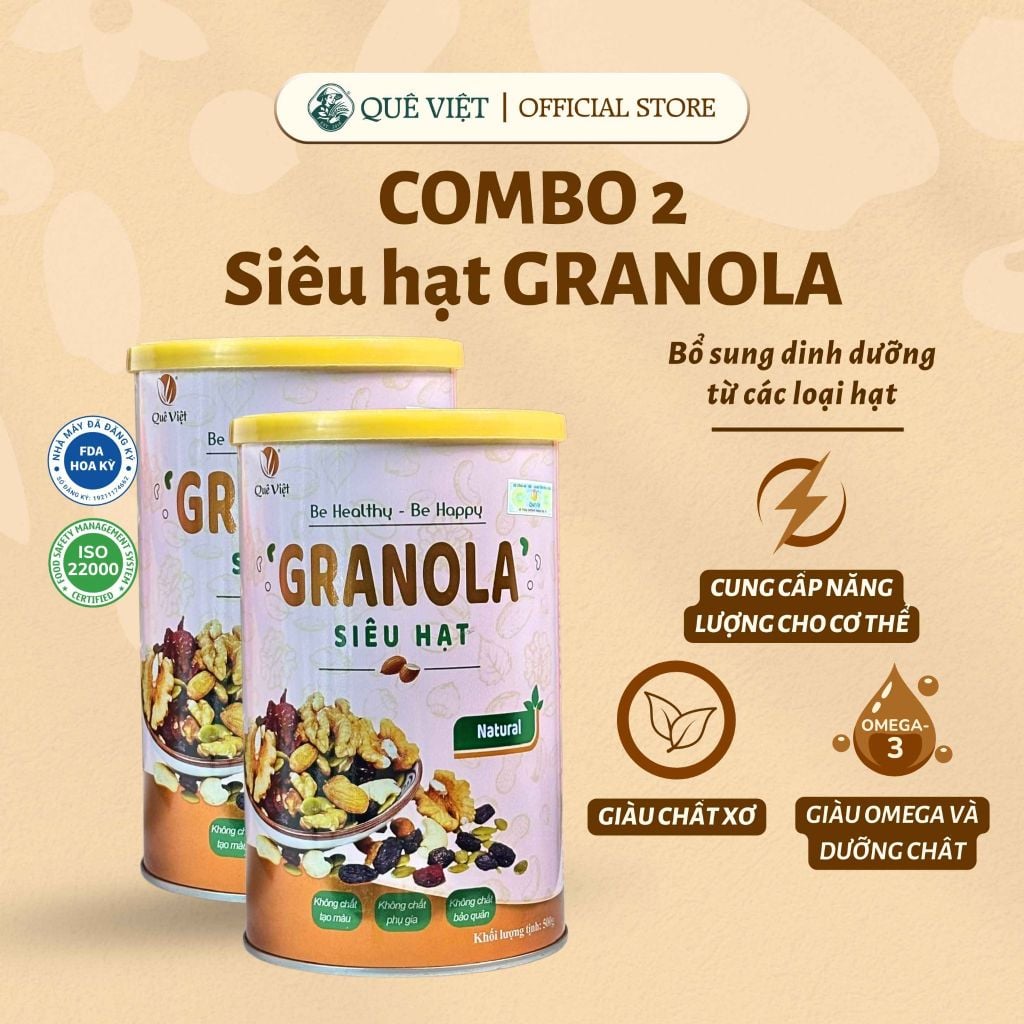 Combo 2 hộp Granola ngũ cốc siêu hạt Quê Việt
