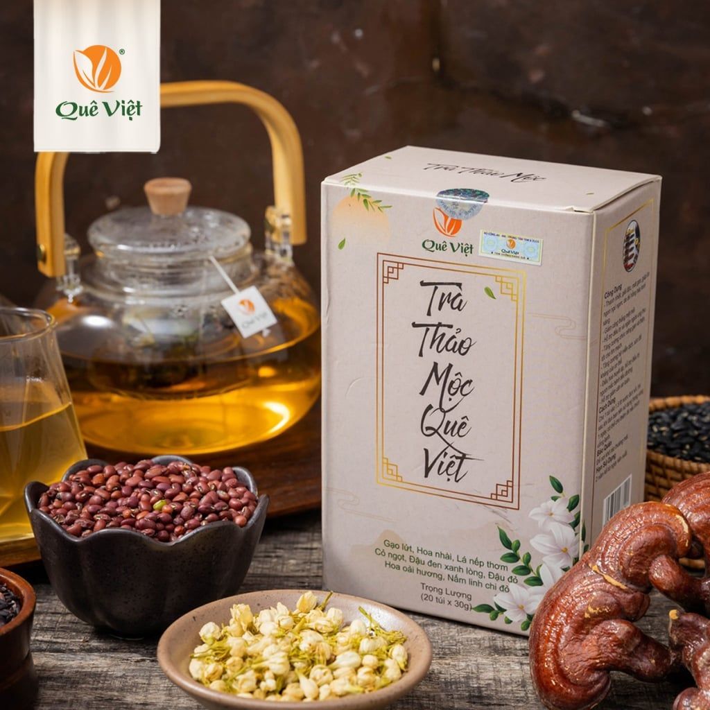 Combo 3 hộp Trà thảo mộc Quê Việt Mát gan, ngủ ngon TẶNG 1 trà Good Lứt 150G - Hộp 600G