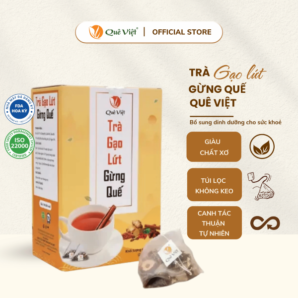 Trà Gạo lứt Gừng Quế Quê Việt ấm bụng ngày dâu hộp 400G
