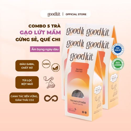Combo 5 Trà gạo lứt mầm gừng sẻ quế chi Good Lứt - Thư giãn tinh thần, làm ấm cơ thành phần tự nhiên, an toàn, 150G