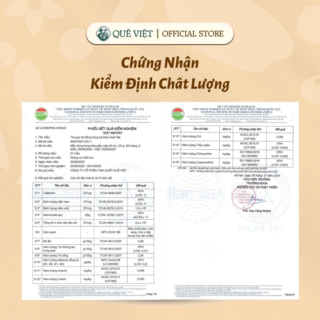 Trà gạo lứt Đông trùng hạ thảo Quê Việt