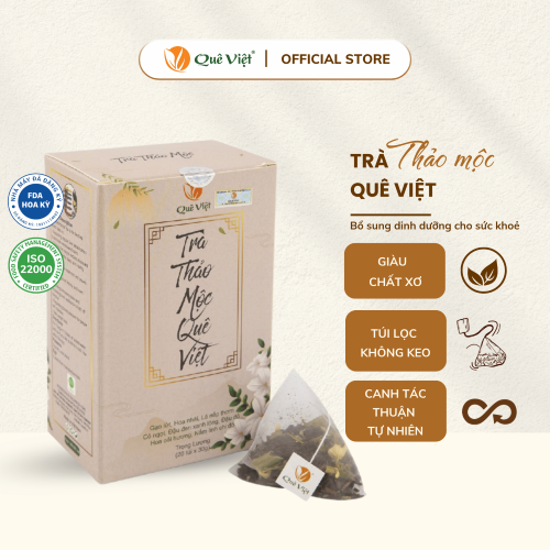Trà thảo mộc Quê Việt - Mát gan, ngủ ngon, giảm căng thẳng mệt mỏi, nguyên liệu hữu cơ - Hộp 600g
