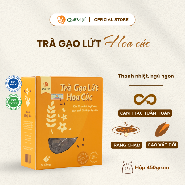 Combo 3 hộp Trà gạo lứt hoa cúc Quê Việt TẶNG 1 trà Good Lứt 150G - Hộp 600G, 450G