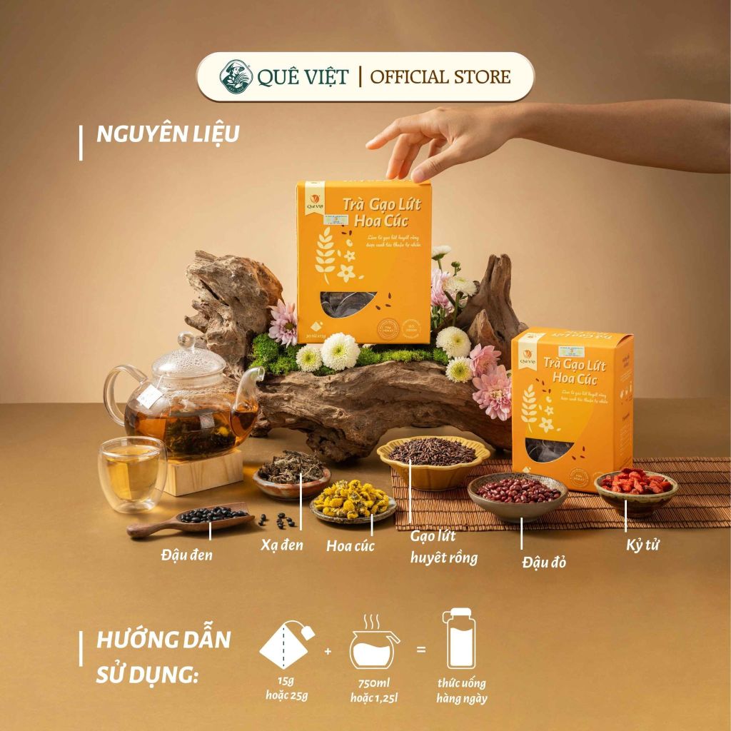 Trà gạo lứt hoa cúc Quê Việt
