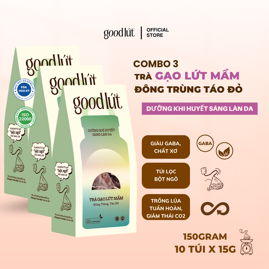 Trà gạo lứt mầm Good Lứt - Thanh nhiệt, đẹp da, tăng cường miễn dịch an toàn, tự nhiên, tốt cho sức khoẻ - Hộp 150G