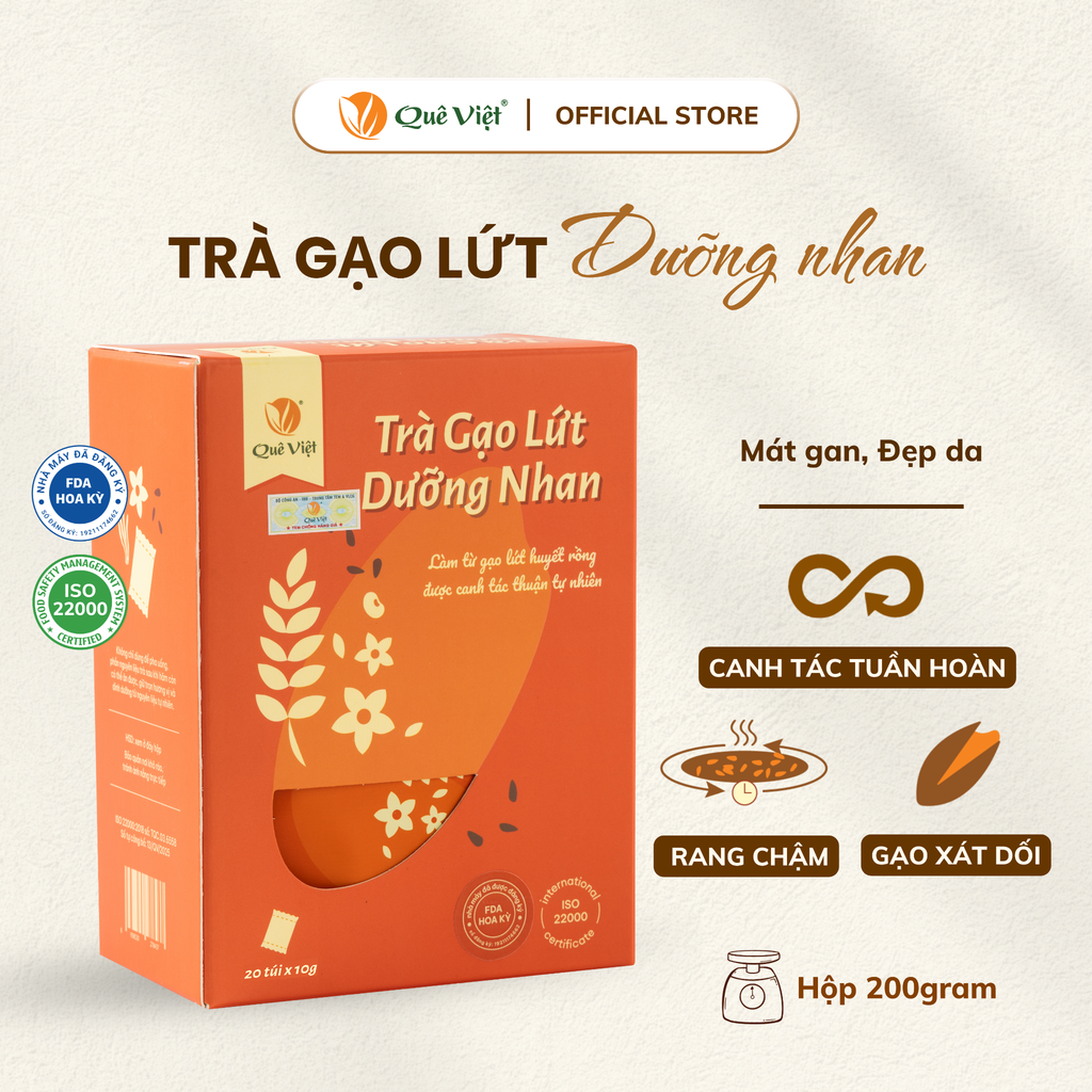 Combo 3 hộp Trà gạo lứt dưỡng nhan Quê Việt - Hộp 100G, 200G