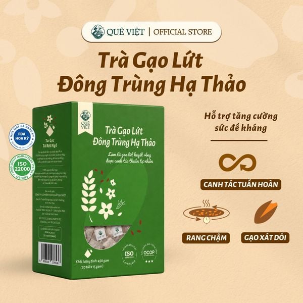 Trà gạo lứt Đông trùng hạ thảo Quê Việt hỗ trợ bồi bổ khí huyết, thanh lọc cơ thể mát gan [150g,450g, 600g]