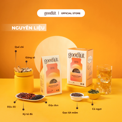 Combo 5 Trà gạo lứt mầm gừng sẻ quế chi Good Lứt - Thư giãn tinh thần, làm ấm cơ thành phần tự nhiên, an toàn, 150G