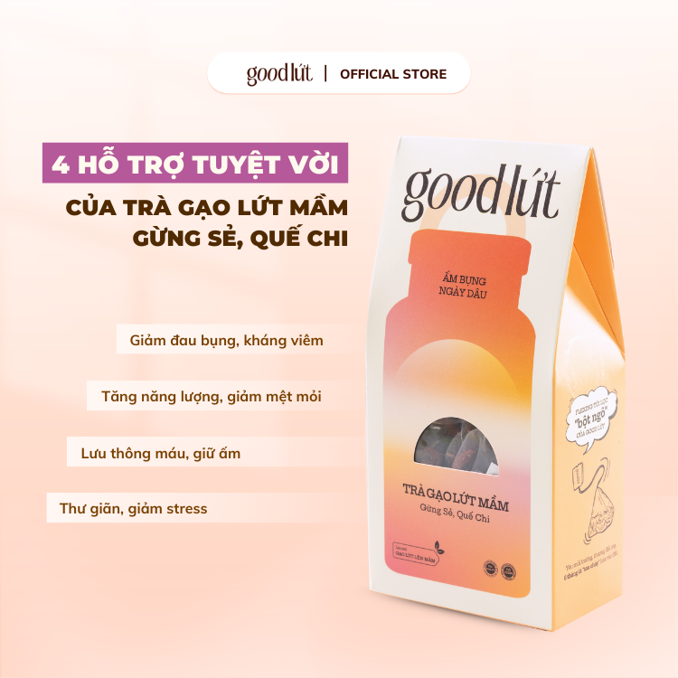 Combo 3 Trà gạo lứt mầm gừng sẻ quế chi Good Lứt - Thư giãn tinh thần, làm ấm cơ thành phần tự nhiên, an toàn - Hộp 150G