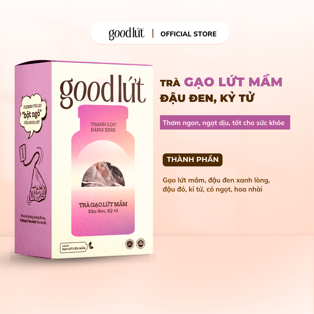 Trà gạo lứt mầm Good Lứt - Thanh nhiệt, đẹp da, tăng cường miễn dịch an toàn, tự nhiên, tốt cho sức khoẻ 450G
