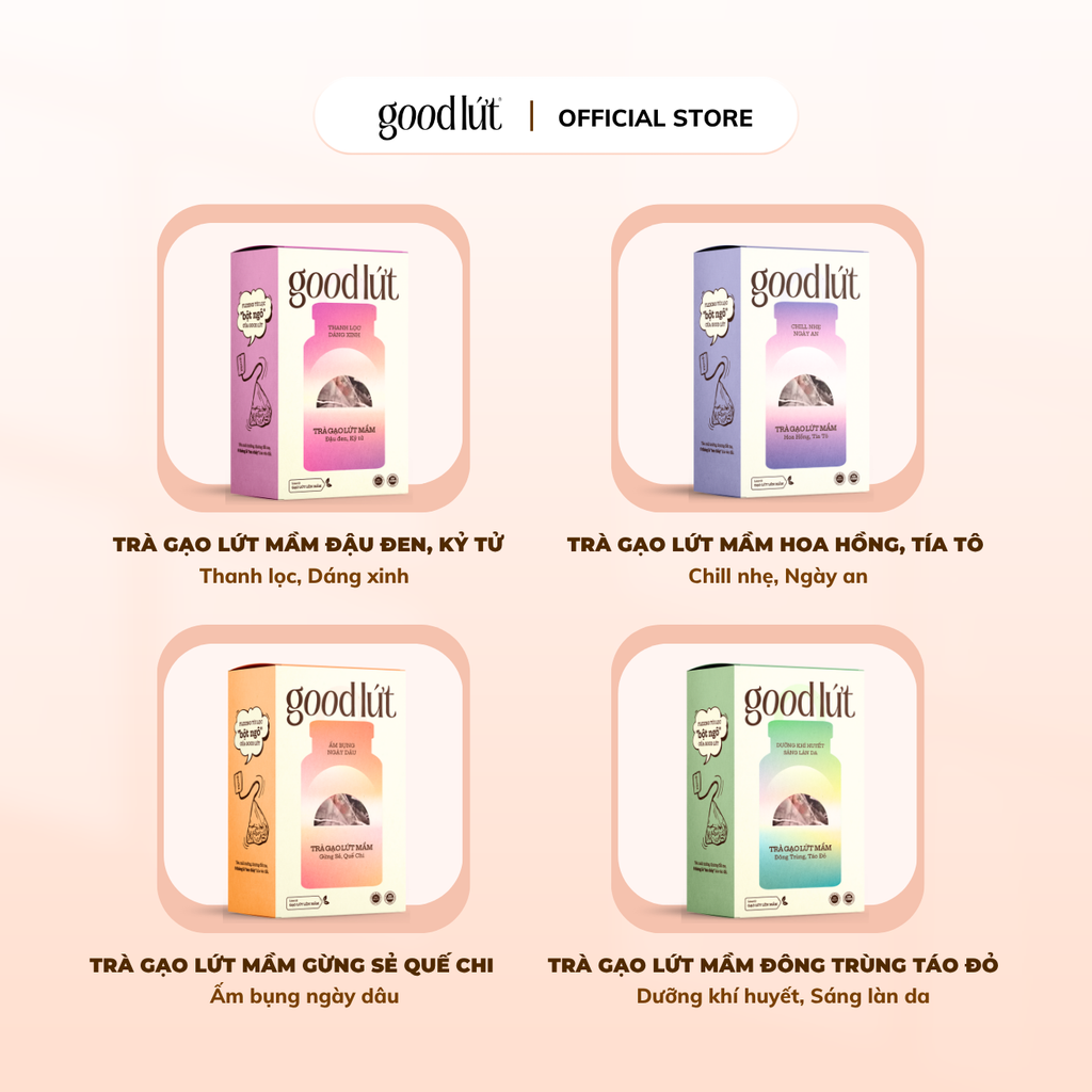 Combo 3 Trà gạo lứt mầm gừng sẻ quế chi Good Lứt Thư giãn tinh thần 450GR