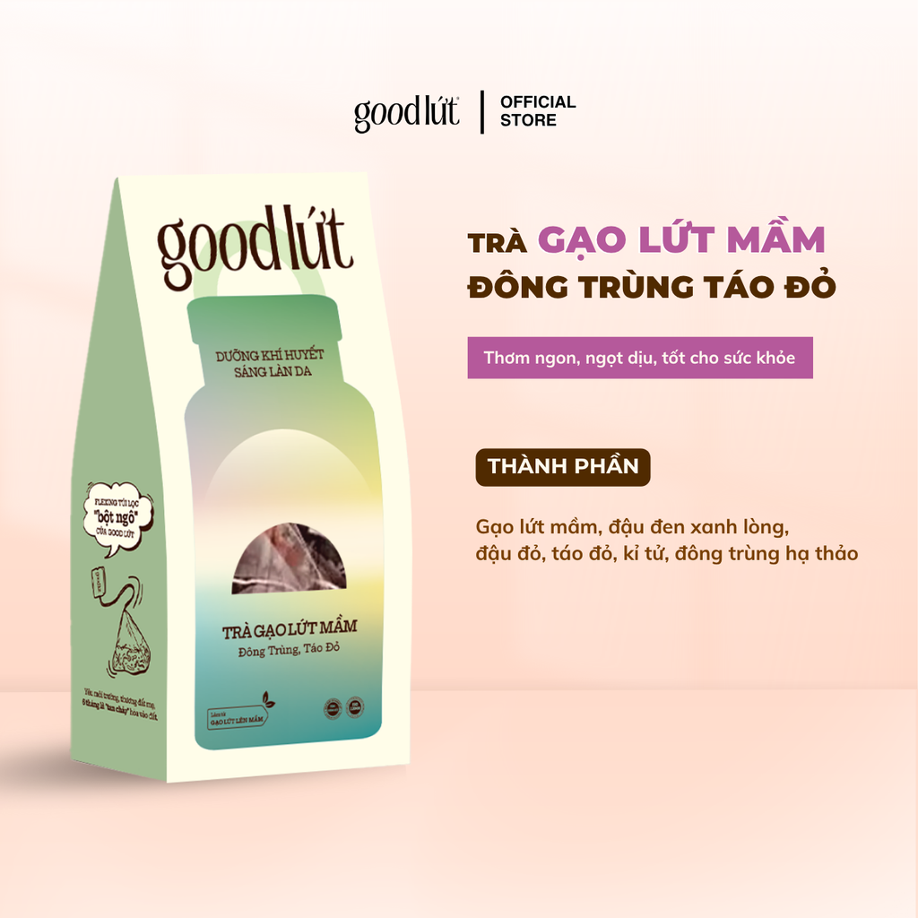 Trà gạo lứt mầm Good Lứt - Thanh nhiệt, đẹp da, tăng cường miễn dịch an toàn, tự nhiên, tốt cho sức khoẻ - Hộp 150G