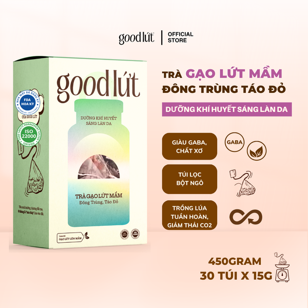 Trà gạo lứt mầm đông trùng táo đỏ Good Lứt Cải thiện giấc ngủ, dưỡng da lành tính - Hộp 450G