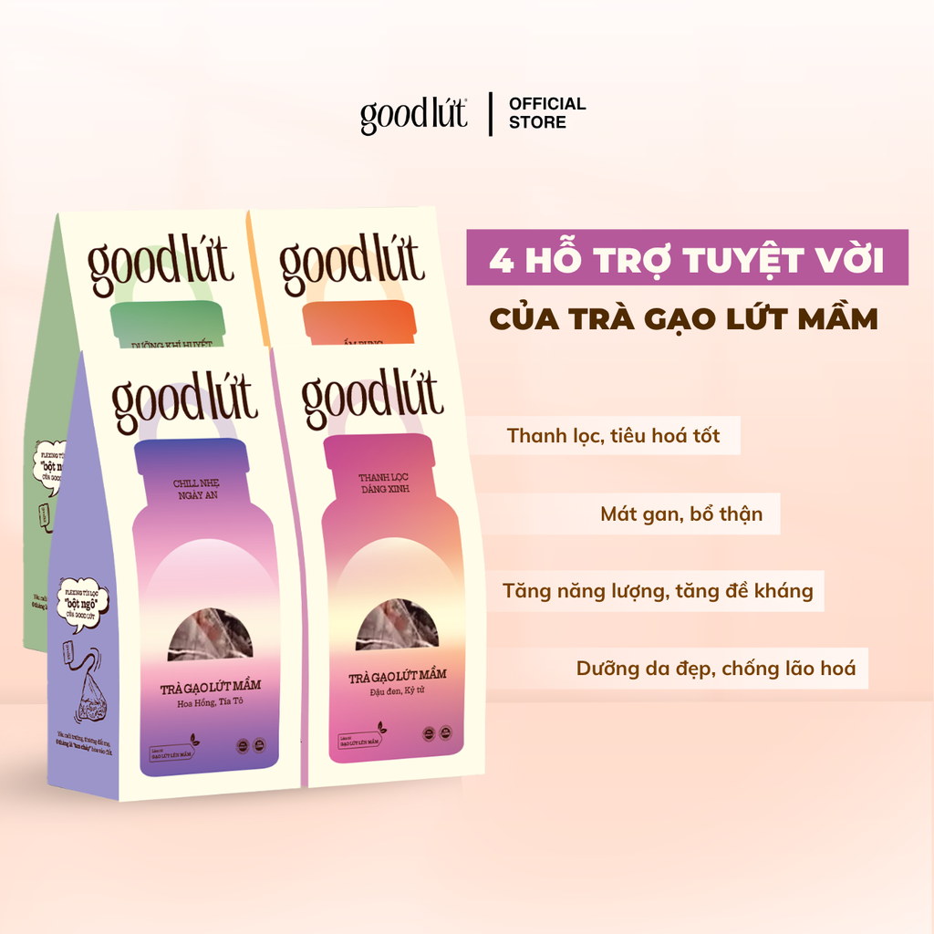 Trà gạo lứt mầm Good Lứt - Thanh nhiệt, đẹp da, tăng cường miễn dịch an toàn, tự nhiên, tốt cho sức khoẻ - Hộp 150G