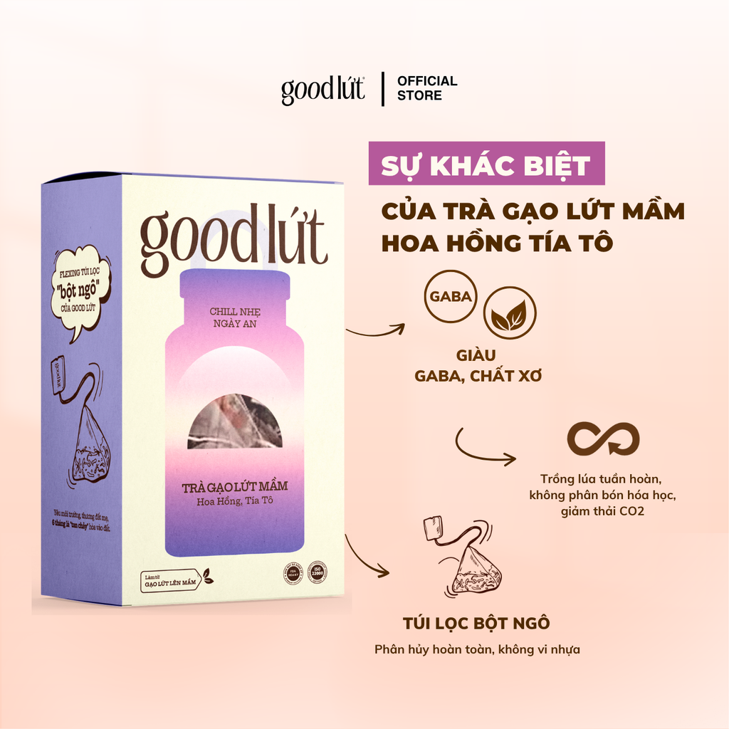 Combo 3 Trà gạo lứt mầm hoa hồng tía tô Good Lứt – Thư giãn tinh thần, hỗ trợ tiêu hoá, sáng da an toàn lành tính - Hộp 450G