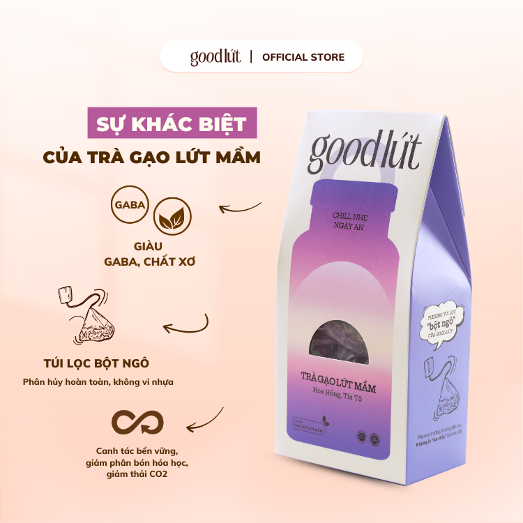 Combo 3 Trà gạo lứt mầm hoa hồng tía tô Good Lứt - Thư giãn tinh thần, cải thiện tiêu hoá, dưỡng sáng da an toàn lành tính - Hộp 150G