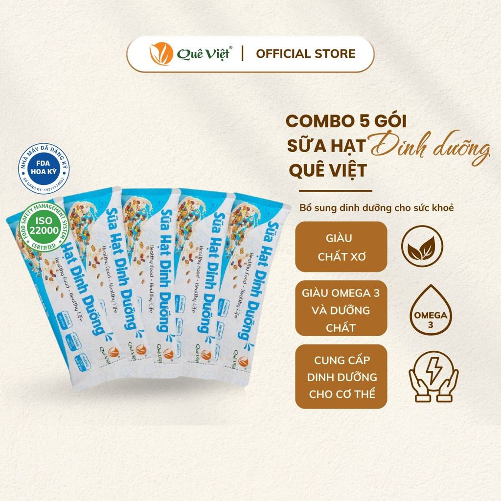Combo 5 gói sữa hạt dinh dưỡng Quê Việt (gói 25G)