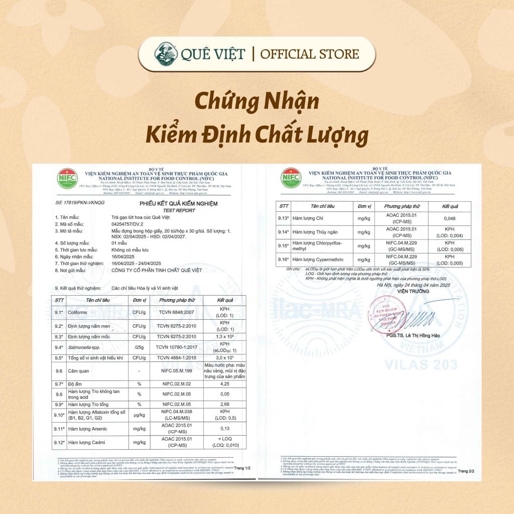 Combo 2 hộp Trà gạo lứt hoa cúc Quê Việt - Hộp 600G, 450G