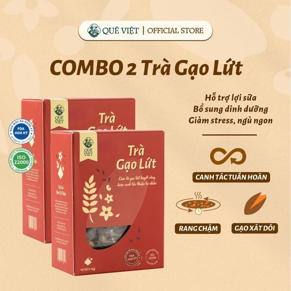 Combo 2 Hộp Trà gạo lứt lợi sữa Quê Việt hỗ trợ lợi sữa cho mẹ sau sinh, nguyên liệu tự nhiên an toàn [150g,450g, 600g]