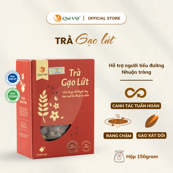 Trà gạo lứt Quê Việt thanh lọc gan, giải độc cơ thể nguyên liệu tự nhiên - Hộp 600G, 450G, 150G