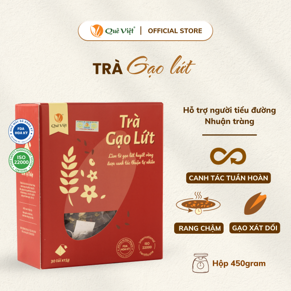 Combo 3 hộp Trà gạo lứt Quê Việt thanh lọc gan, giải độc cơ thể TẶNG 1 trà Good Lứt 150G - Hộp 600G, 450G