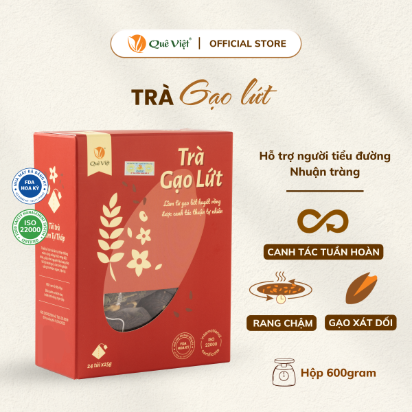 Trà gạo lứt Quê Việt thanh lọc gan, giải độc cơ thể nguyên liệu tự nhiên - Hộp 600G, 450G, 150G