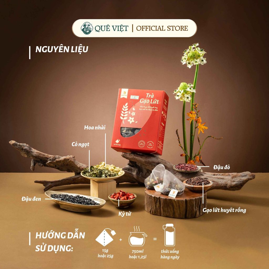 Combo 5 hộp Trà gạo lứt Quê Việt + Quà tặng - Hộp 600G, 450G