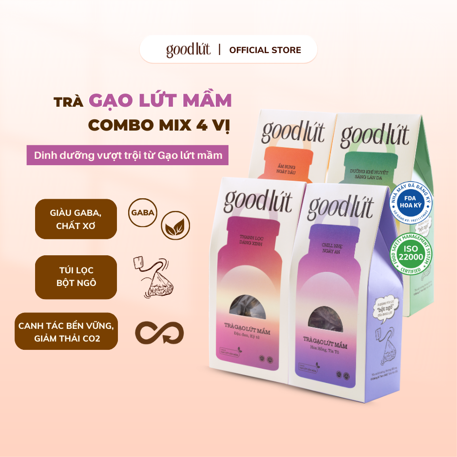 Trà gạo lứt mầm Good Lứt - Thanh nhiệt, đẹp da, tăng cường miễn dịch an toàn, tự nhiên, tốt cho sức khoẻ - Hộp 150G