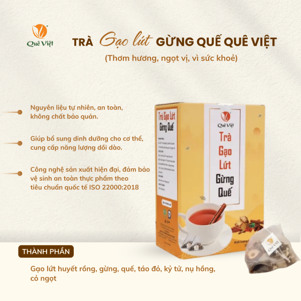 Trà Gạo lứt Gừng Quế Quê Việt ấm bụng ngày dâu hộp 400G