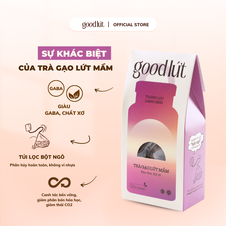 Combo 3 Trà gạo lứt mầm đậu đen kỷ tử Good Lứt - Thanh lọc cơ thể tự nhiên, lành tính hỗ trợ cải thiện vóc dáng 150G