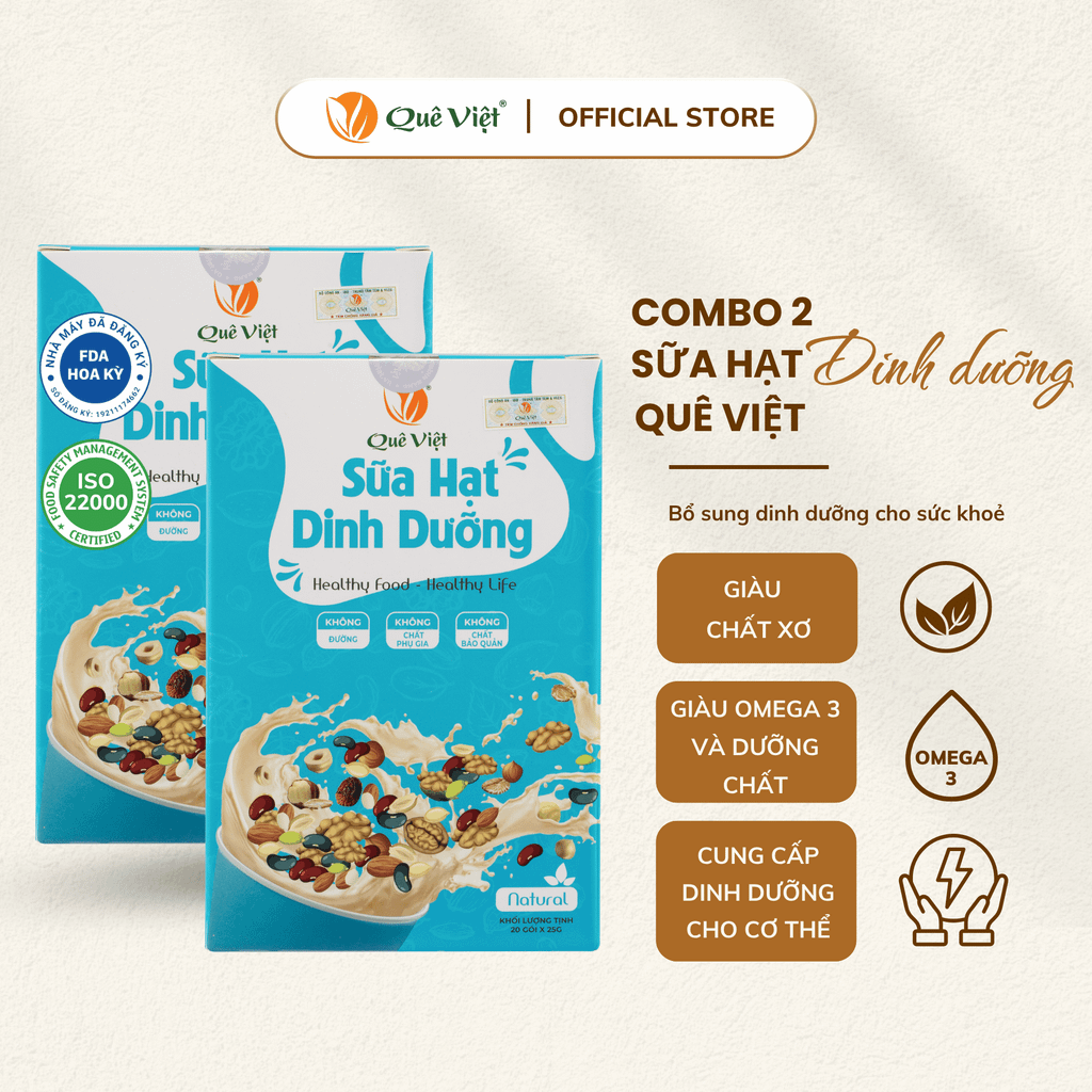 Combo 2 hộp sữa hạt dinh dưỡng Quê Việt (không đậu nành) - Hộp 500G