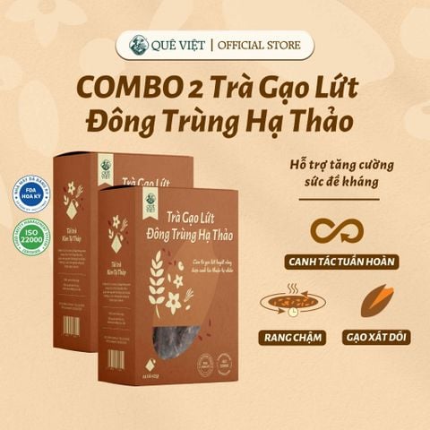 Combo 2 hộp Trà gạo lứt Đông trùng hạ thảo Quê Việt hỗ trợ bồi bổ khí huyết, thanh lọc cơ thể mát gan - Hộp 150G, 450G, 600G