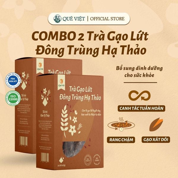 Combo 2 hộp Trà gạo lứt Đông trùng hạ thảo Quê Việt - Hộp 150G, 450G, 600G