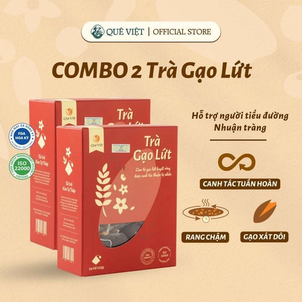 Combo 2 hộp Trà gạo lứt Quê Việt - Hộp 150G, 450G, 600G