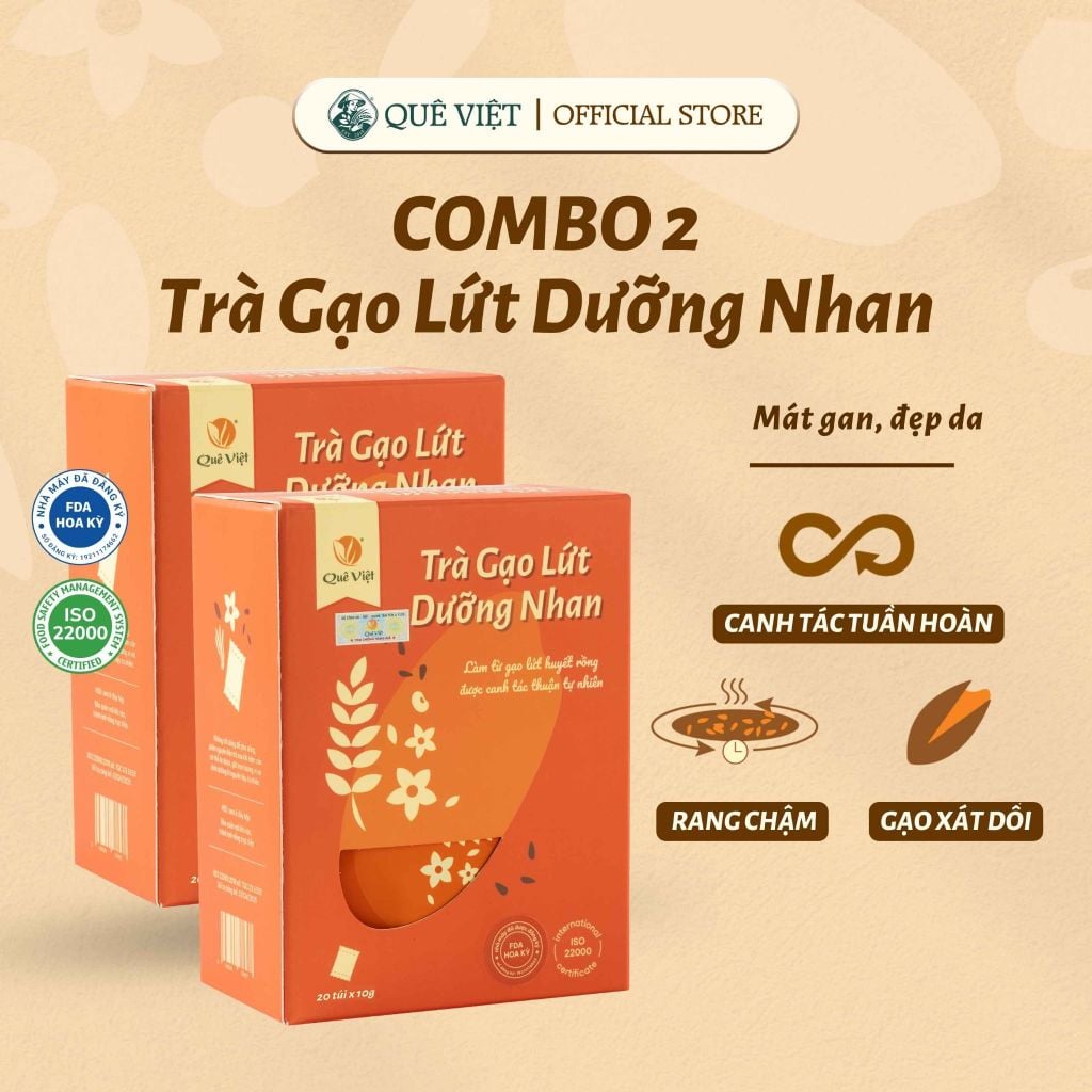 Combo 2 hộp Trà gạo lứt dưỡng nhan Quê Việt - Hộp 100G, 200G