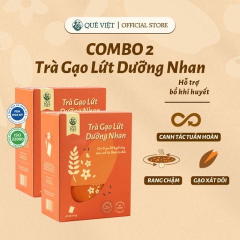 Combo 2 hộp Trà gạo lứt dưỡng nhan Quê Việt dưỡng nhan, bổ huyết, chống lão hoá - Hộp 100G, 200G