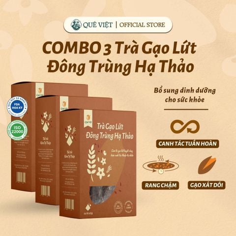 Combo 3 hộp Trà gạo lứt Đông trùng hạ thảo Quê Việt - TẶNG 1 trà Good Lứt 150G