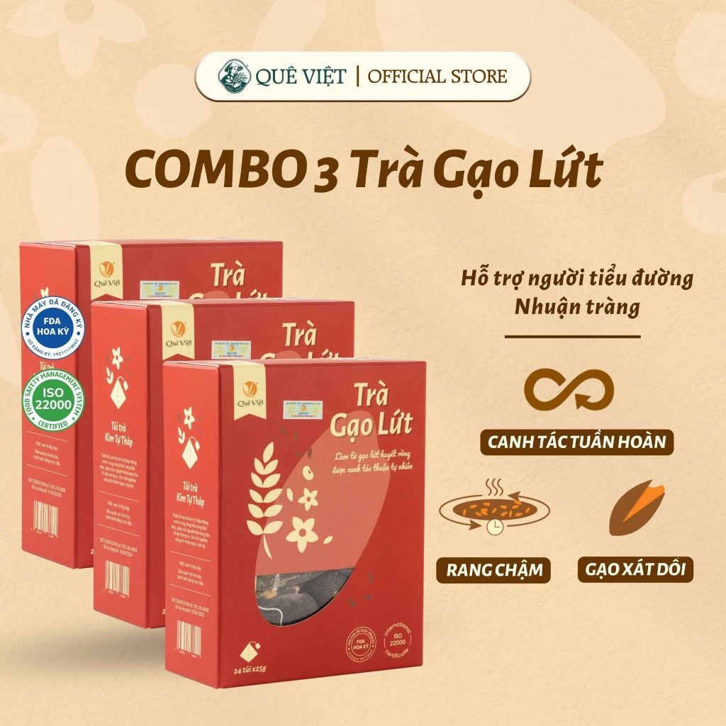 Combo 3 hộp Trà gạo lứt Quê Việt - TẶNG 1 trà Good Lứt 150G