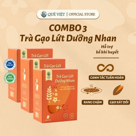 Combo 3 hộp Trà gạo lứt dưỡng nhan Quê Việt dưỡng nhan, bổ huyết, chống lão hoá [450g, 600g]