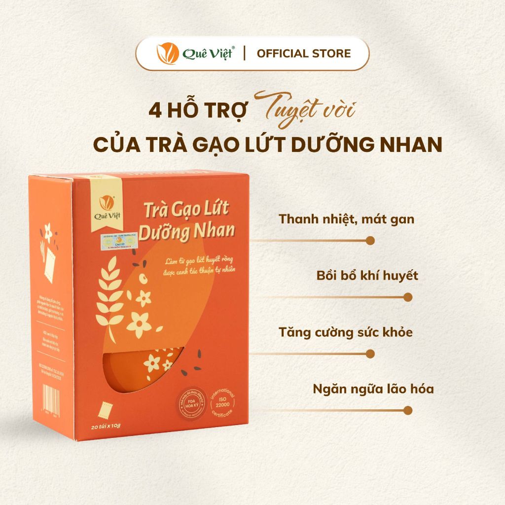 Combo 3 hộp Trà gạo lứt dưỡng nhan Quê Việt - Hộp 100G, 200G