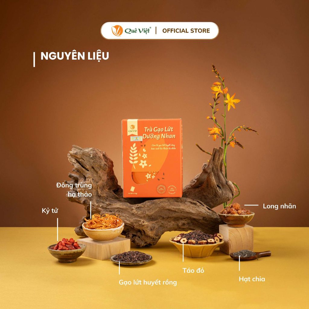 Combo 3 hộp Trà gạo lứt dưỡng nhan Quê Việt - Hộp 100G, 200G