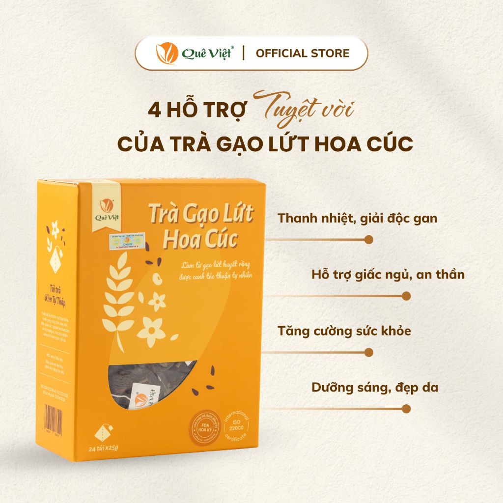 Combo 3 hộp Trà gạo lứt hoa cúc Quê Việt TẶNG 1 trà Good Lứt 150G - Hộp 600G, 450G