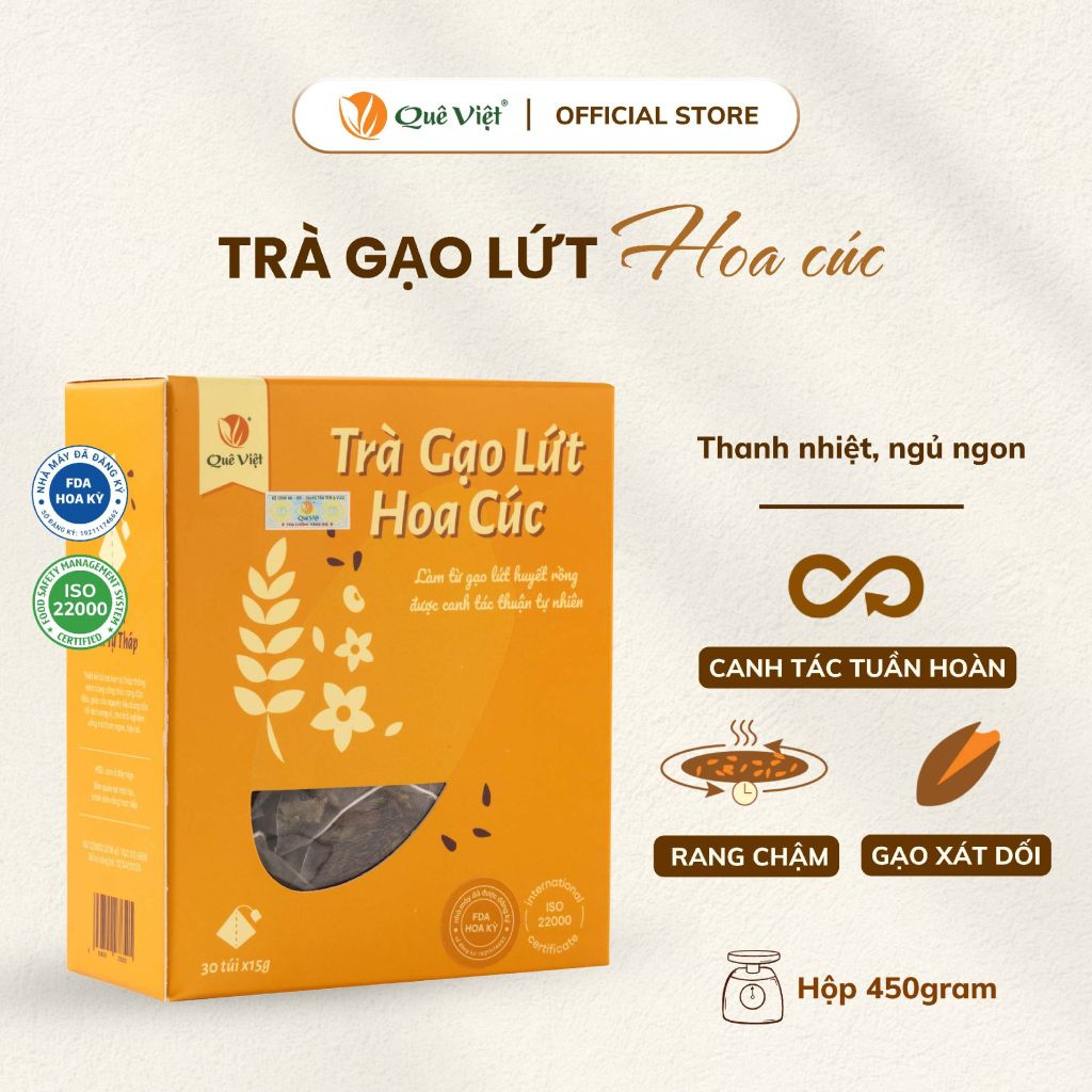 Trà gạo lứt hoa cúc Quê Việt - Hộp 600G, 450G, 150G