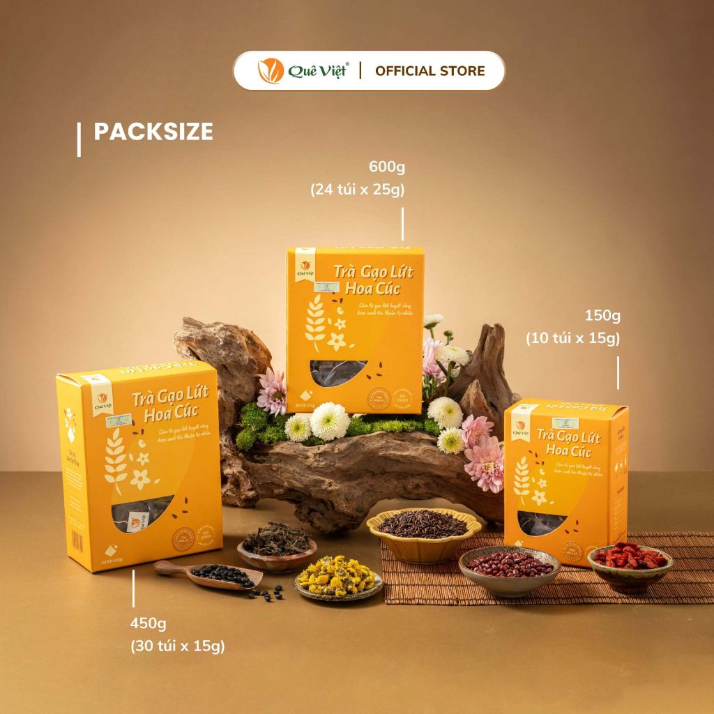 Trà gạo lứt hoa cúc Quê Việt - Hộp 600G, 450G, 150G
