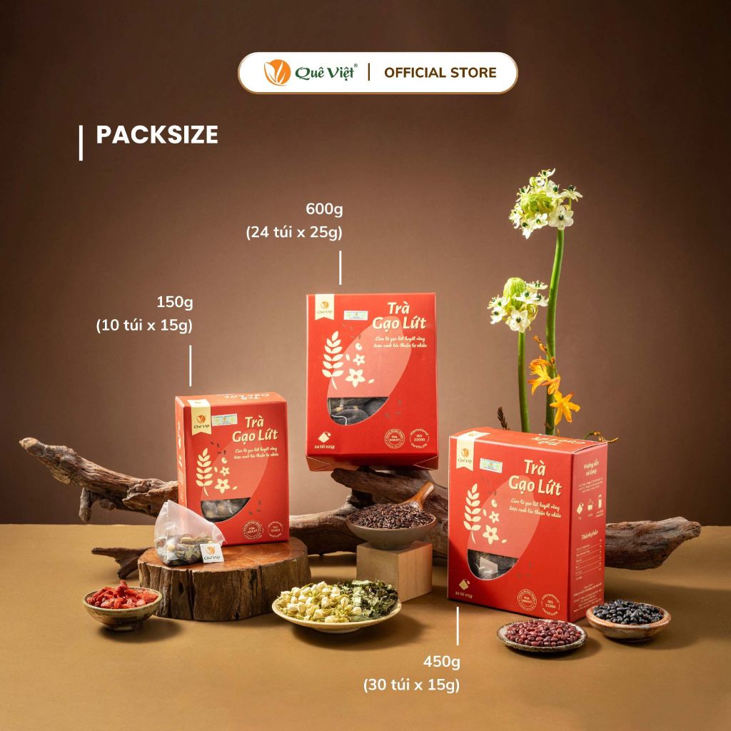 Trà gạo lứt Quê Việt thanh lọc gan, giải độc cơ thể nguyên liệu tự nhiên - Hộp 600G, 450G, 150G